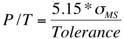 Formula for Gage R&R P/T Ratio.